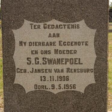SWANEPOEL S.G. nee JANSEN VAN RENSBURG 1906-1956