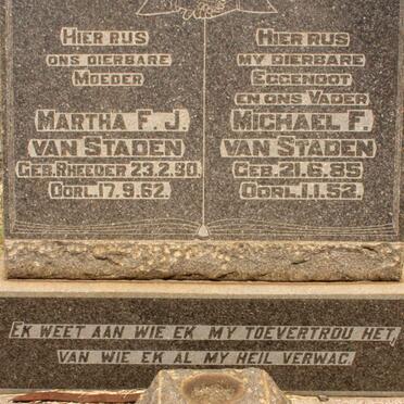 STADEN Michael F., van 1885-1952 &amp; Martha F.J. RHEEDER 1890-1962