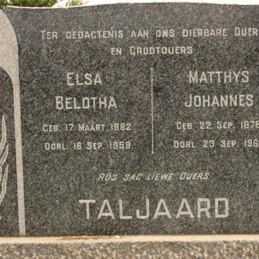 TALJAARD Matthys Johannes 1878-1960 &amp; Elsa Belotha 1882-1958