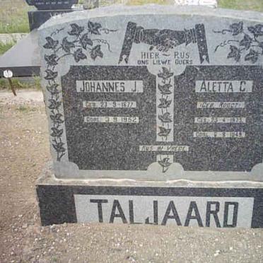 TALJAARD Johannes J. 1877-1952 &amp; Aletta C. ROODT 1875-1949