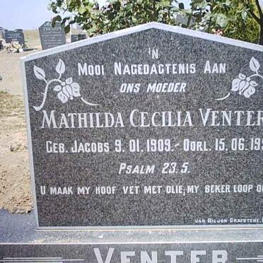 VENTER Mathilda Cecilia, nee JACOBS 1909-1996