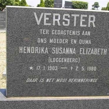 VERSTER Hendrika Susanna Elizabeth nee LOGGENBERG 1903-1980