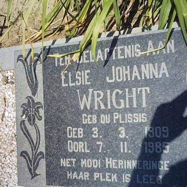 WRIGHT Elsie Johanna nee DU PLISSIS 1909-1985