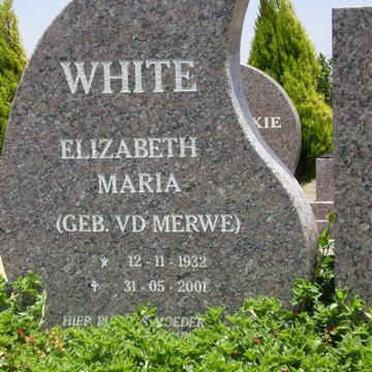 WHITE Elizabeth Maria nee V.D. MERWE 1932-2001