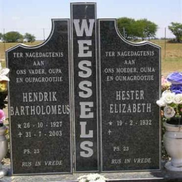 WESSELS Hendrik Bartholomeus 1927-2003 &amp; Hester Elizabeth 1932-