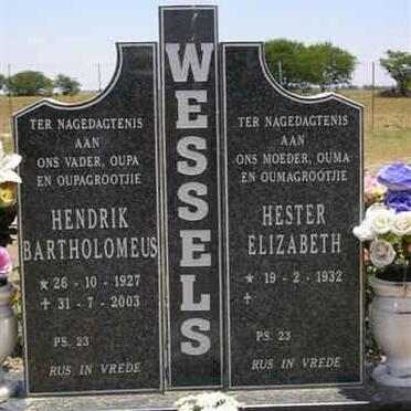 WESSELS Hendrik Bartholomeus 1927-2003 &amp; Hester Elizabeth 1932-