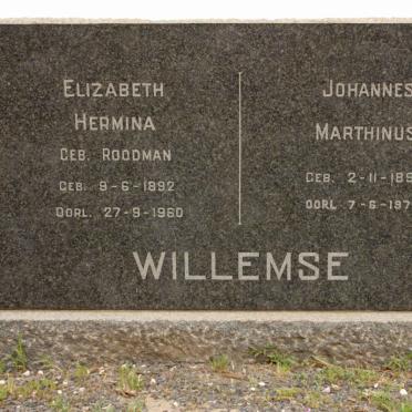 WILLEMSE Johannes Marthinus 1892-1971 &amp; Elizabeth Hermina ROODMAN 1892-1960