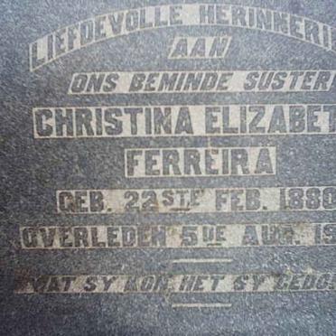 FERREIRA Christina Elizabeth 1880-1936