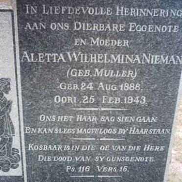 NIEMAN Aletta Wilhelmina nee MULLER 1888-1943