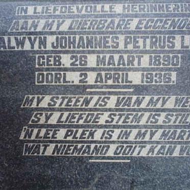 LUBBE Alwyn Johannes Petrus 1890-1936