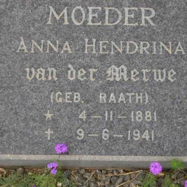 MERWE Anna Hendrina, van der nee RAATH 1881-1941