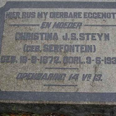 STEYN Christina J.S. nee SERFONTEIN 1872-1936