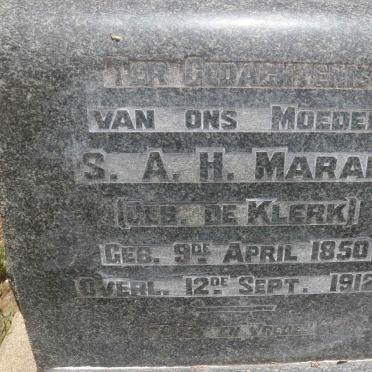 MARAIS S.A.H. nee DE KLERK 1850-1912