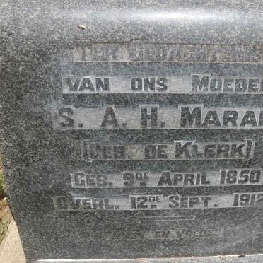 MARAIS S.A.H. nee DE KLERK 1850-1912