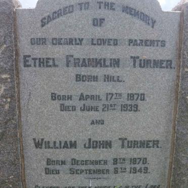 TURNER William John 1870-1949 &amp; Ethel Franklin HILL 1870-1939