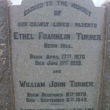 TURNER William John 1870-1949 &amp; Ethel Franklin HILL 1870-1939