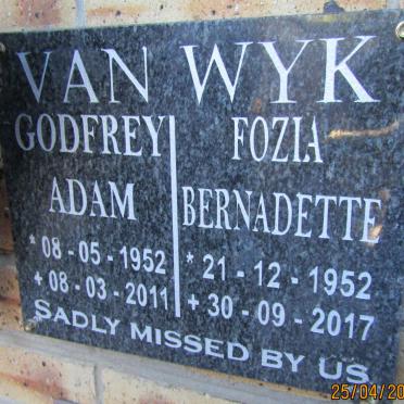 WYK Godfrey Adam, van 1952-2011 &amp; Fozia Bernadette 1952-2017