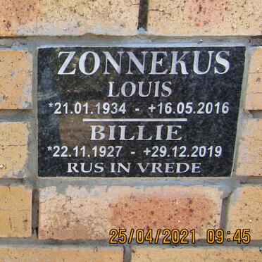 ZONNEKUS Louis 1934-2016 &amp; Billie 1927-2019