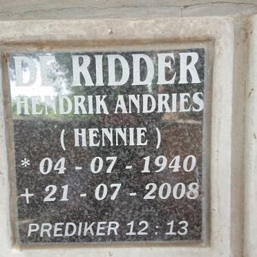 RIDDER Hendrik Andries, de 1940-2008