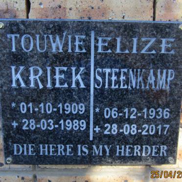 KRIEK Touwie 1909-1989 :: STEENKAMP Elize 1936-2017