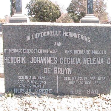 BRUYN Hendrik Johannes, de 1872-1945 &amp; Cecilia Helena C. BRITZ 1875-1961