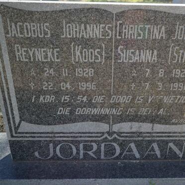 JORDAAN Jacobus Johannes Reyneke 1928-1996 &amp; Christina Johanna Susanna 1928-1996