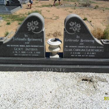 JOOSTE Gert Jacobus 1906-1989 &amp; Elsie Carolina LIEBENBERG 1912-1967