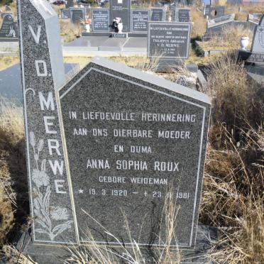 MERWE Anna Sophia Roux, v.d. nee WEIDEMAN 1920-1981