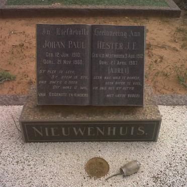 NIEUWENHUIS Johan Paul 1910-1960 &amp; Hester J.E. AURET nee V.D. WESTHUIZEN 1912-1987