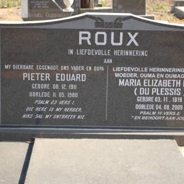 ROUX Pieter Eduard 1911-1980 &amp; Maria Elizabeth DU PLESSIS 1919-2009