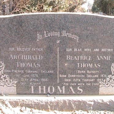 THOMAS Archibald Thomas 1876-1956 &amp; Beatrice Annie BLEWETT 1879-1949
