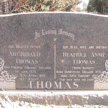 THOMAS Archibald Thomas 1876-1956 &amp; Beatrice Annie BLEWETT 1879-1949