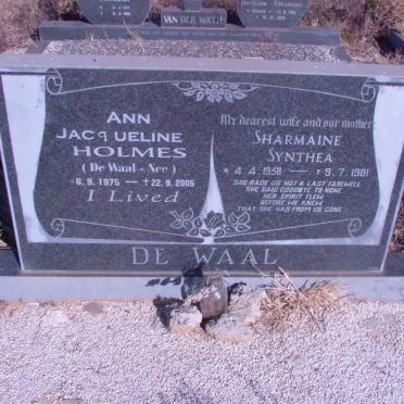 WAAL Sharmaine Synthea, de 1958-1981 :: HOLMES Ann Jacqueline nee DE WAAL 1978-2005
