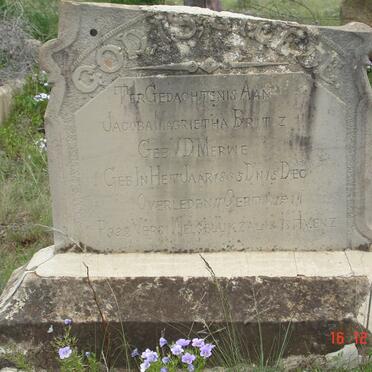 BRITZ Jacoba Magrietha nee V.D. MERWE 1855-1917