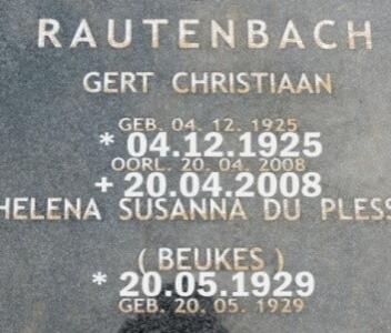 RAUTENBACH Gert Christiaan 1925-2008 &amp; Helena Susanna Du Plessis BEUKES 1929- 