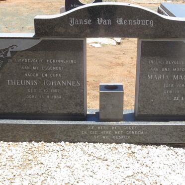 RENSBURG Theunis Johannes, Janse van 1907-1984 &amp; Maria Magdalena VORSTER 1910-2001