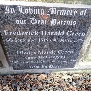 GREEN Frederick Harold 1919-1999 &amp; Gladys Maude McGREGOR 1929-1998