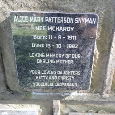 SNYMAN Alice Mary Patterson nee MCHARDY 1911-1992
