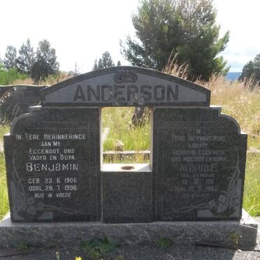 ANDERSON Benjamin 1906-1996 &amp; Maria Elizabeth VAN DER MERWE 1911-1962
