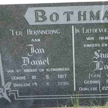 BOTHMA Jan Daniel 1917-1995 &amp; Susanna Lasya V.D. BERG 1919-1988