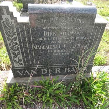 BANK Dirk Adriaan, van der 1878-1950 & Magdalena C.L. GOOSEN 1878-1953