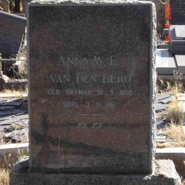 BERG Anna W.F., van den nee SNYMAN 1880-1961