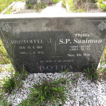 BOTHA Christoffel J. 1913-1975 & S.P. previously SAAIMAN nee DE WIT 1919-2013