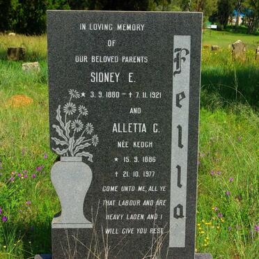 FELLA Sidney E. 1880-1921 &amp; Alletta C. KEOCH 1886-1977