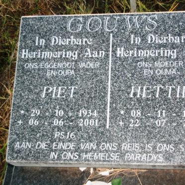 GOUWS Piet 1934-2001 & Hettie 1938-2007