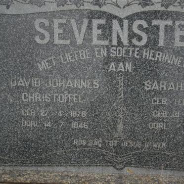 SEVENSTER David Johannes Christoffel 1878-1946 &amp; Sarah Jacoba TERBLANCHE 1879-