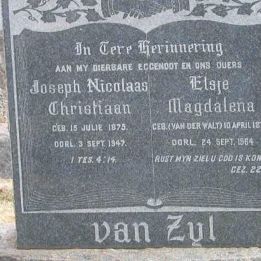 ZYL Joseph Nicolaas Christiaan, van 1875-1947 &amp; Elsje Magdalena VAN DER WALT 1879-1964
