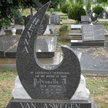 ASWEGEN Petronella J., van nee FERREIRA 1900-1987