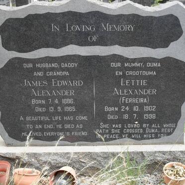 ALEXANDER James Edward 1886-1965 &amp; Lettie FERREIRA 1902-1998