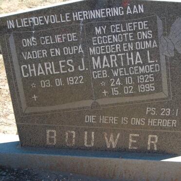 BOUWER Charles J. 1922- &amp; Martha L. WELGEMOED 1925-1995